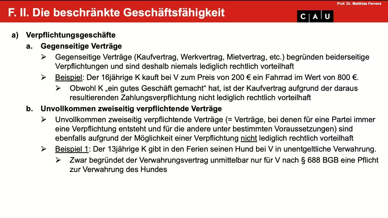 BGB AT – Folge 16 (Beschränkte Geschäftsfähigkeit)