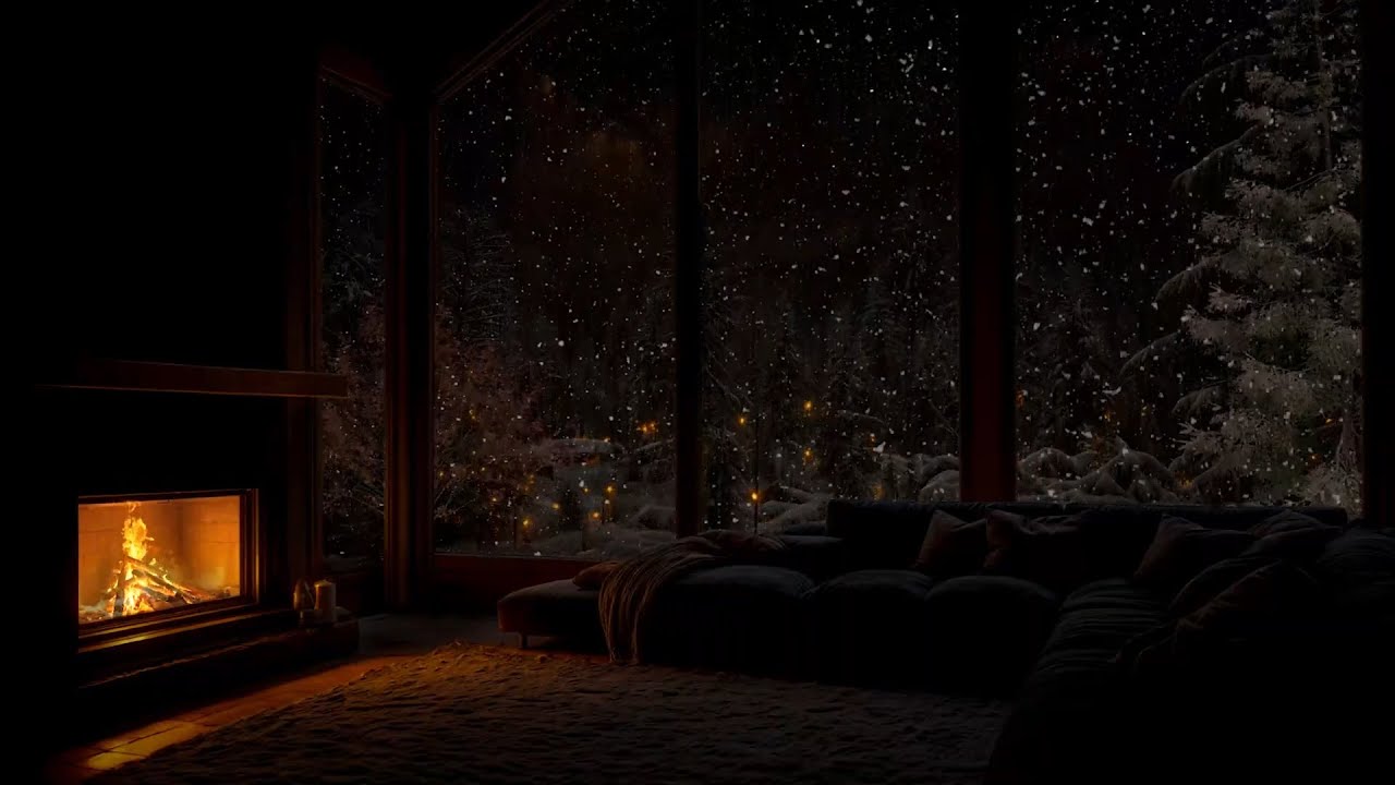 Snowy Night Outside Cabin Window| INSTANT SLEEP😴Cozy Fireplace for Deep Rest&Insomnia Relief(No Ads)