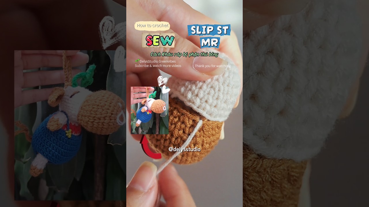 🌼207 How to sew crochet stuffed pieces together (magic circle, slip stitch) for stuffed animal, doll