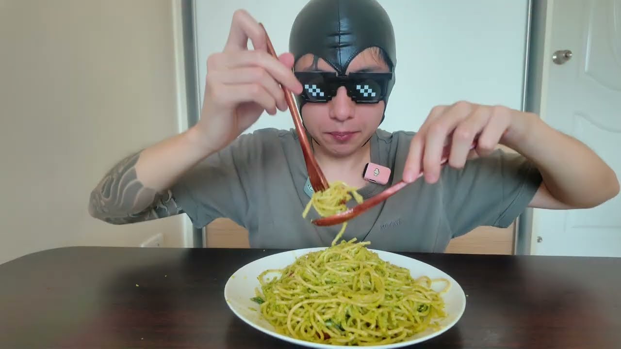 Pesto Pasta Mukbang | Creamy Basil Pasta | No Talking Eating Sounds