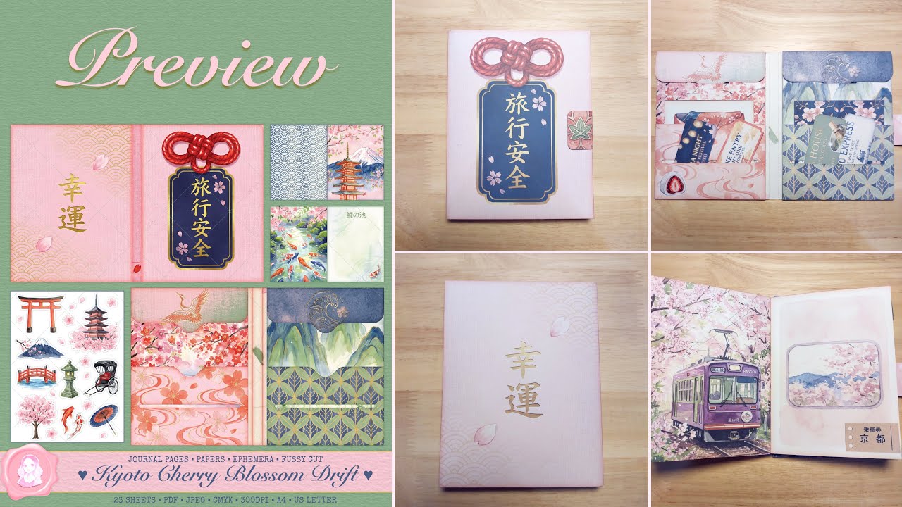Preview : Flip-through Kyoto cherry blossom drift journal kit