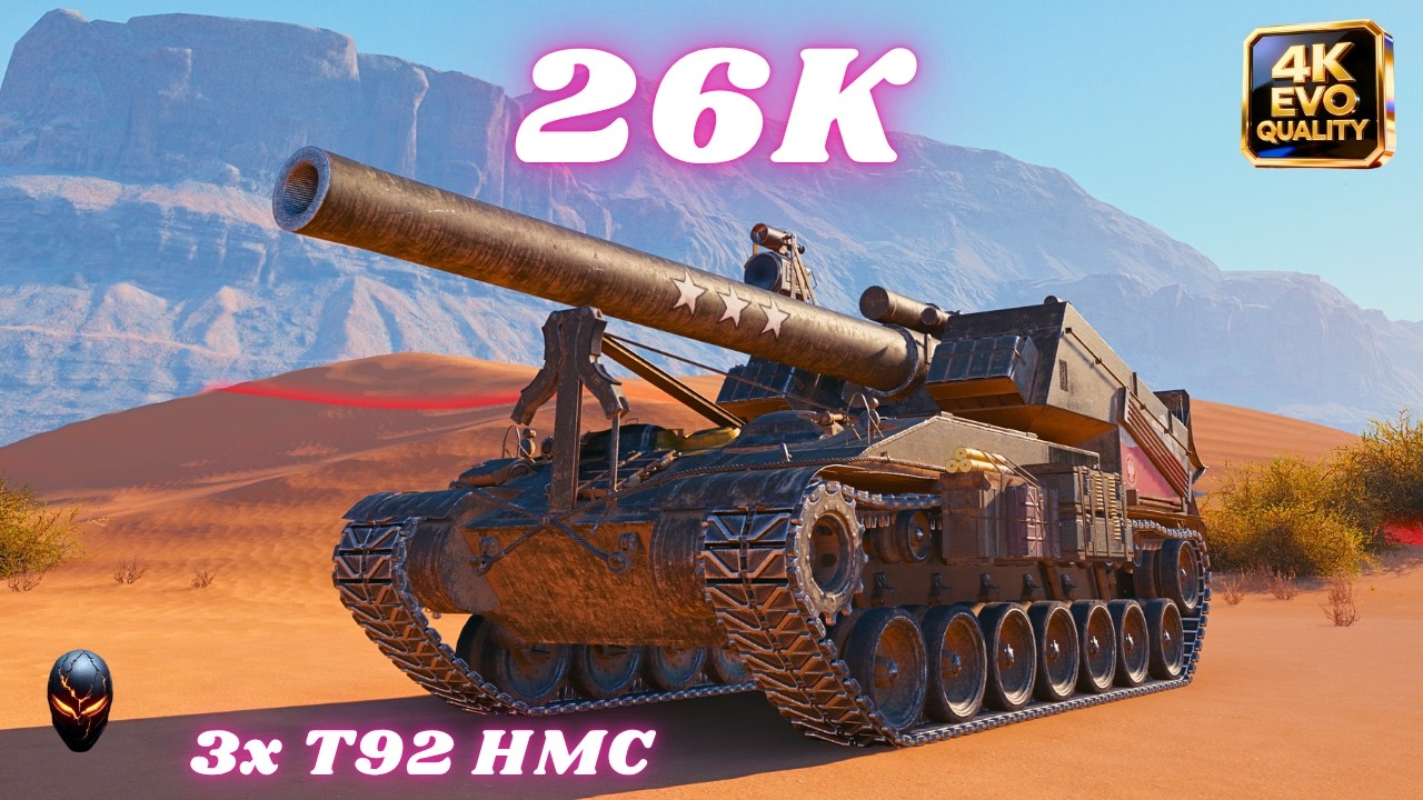 26K Damage 3x T92 HMC  8.7K & 10.5K & 7.2K Dmg Arty  World of Tanks