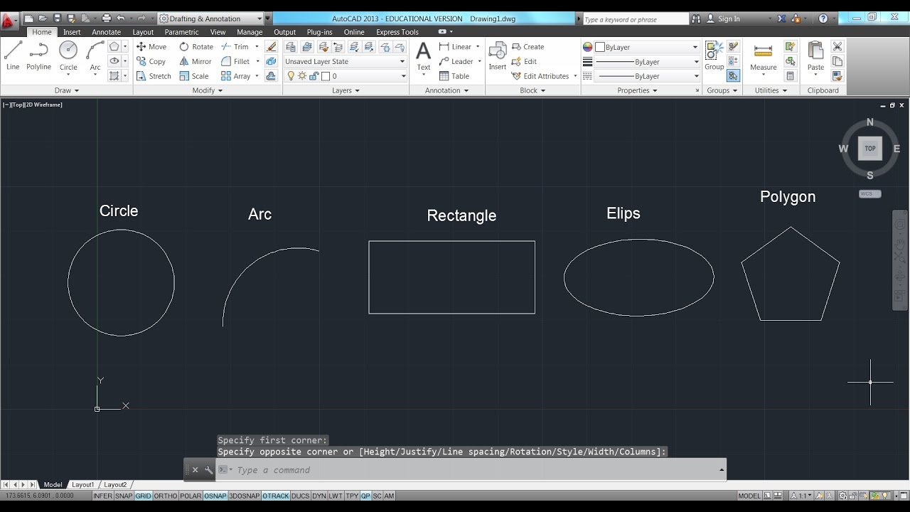 Circle Arc Rectangle Ploygon Elips Draw Komutları Autocad 2013