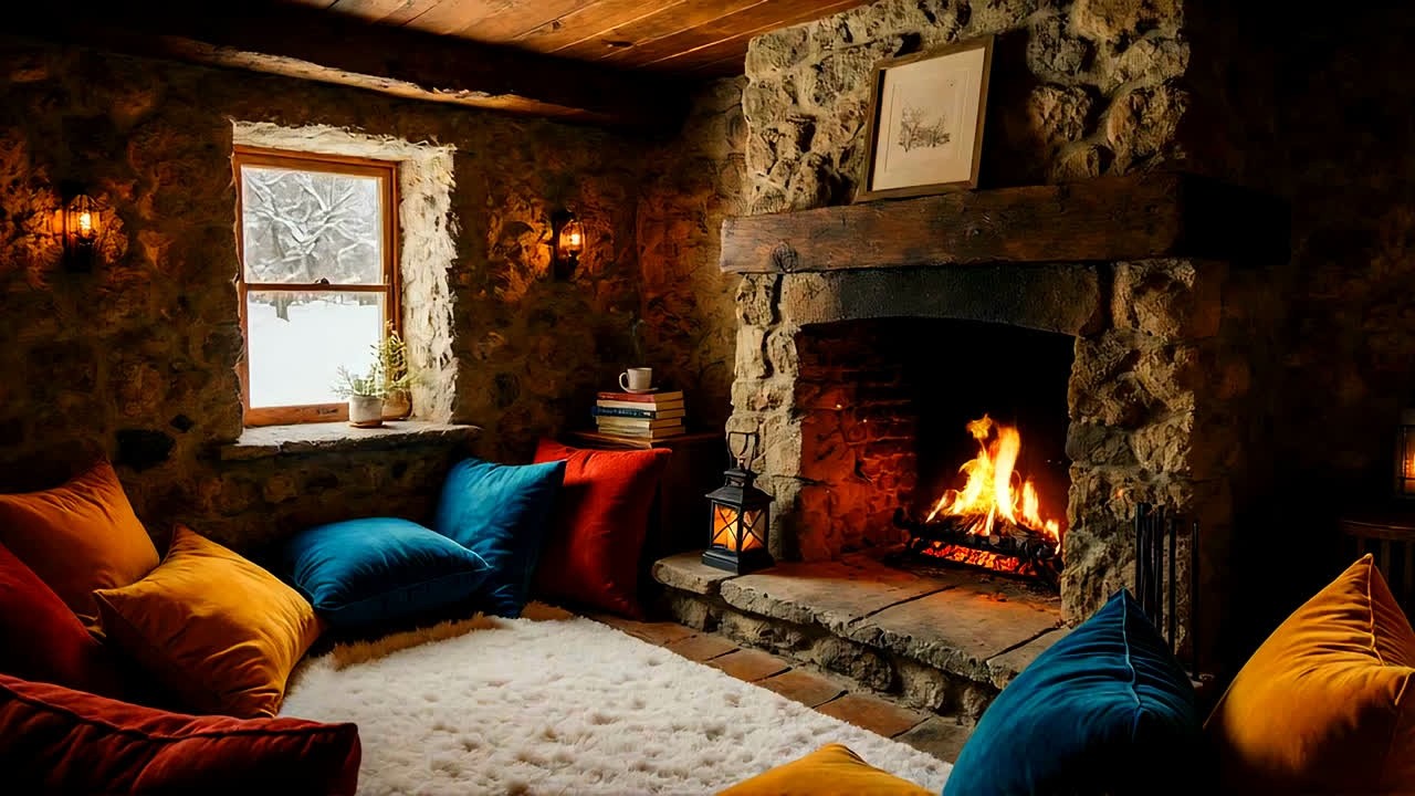 Cozy Winter Cabin Ambience - Soft Smooth Jazz with Crackling Fireplace for Deep Relax 03