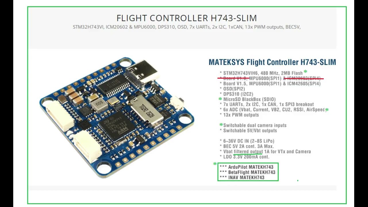 Matek H743 Slim Flight Controller  wire diagram