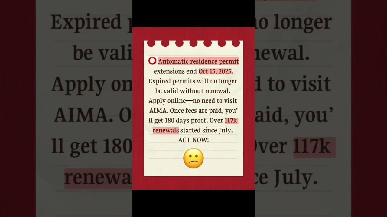🚨No Automatic Renewals! Residence Permits Expire After Oct 15 |Portugal Update! 🇵🇹
