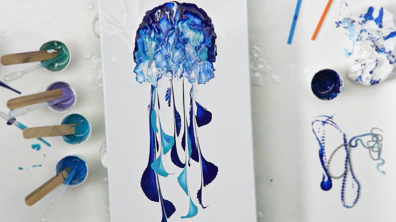 (667) Acrylic Pouring a Jellyfish *Simple Fluid Art Techniques*