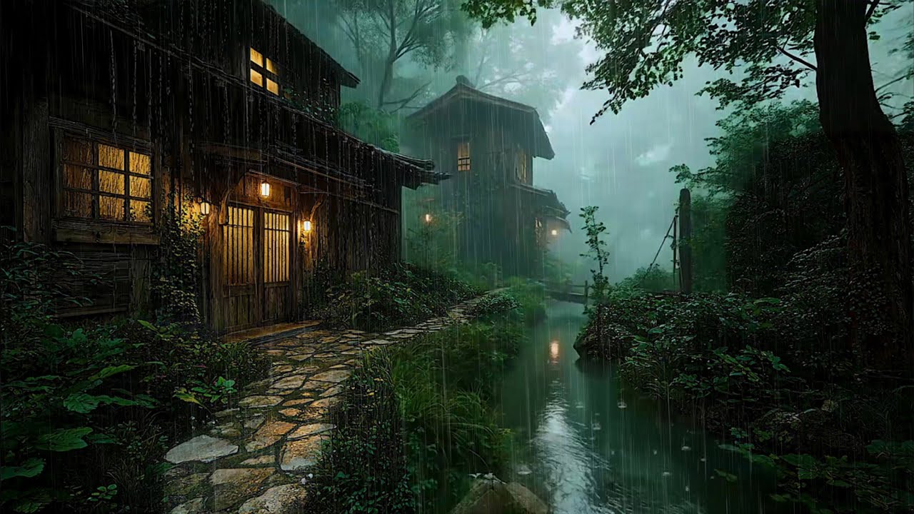 Discover Serene Bliss With Ambient Rain in Japanese Village Forest 🍀 Immerse in The Rain Melody