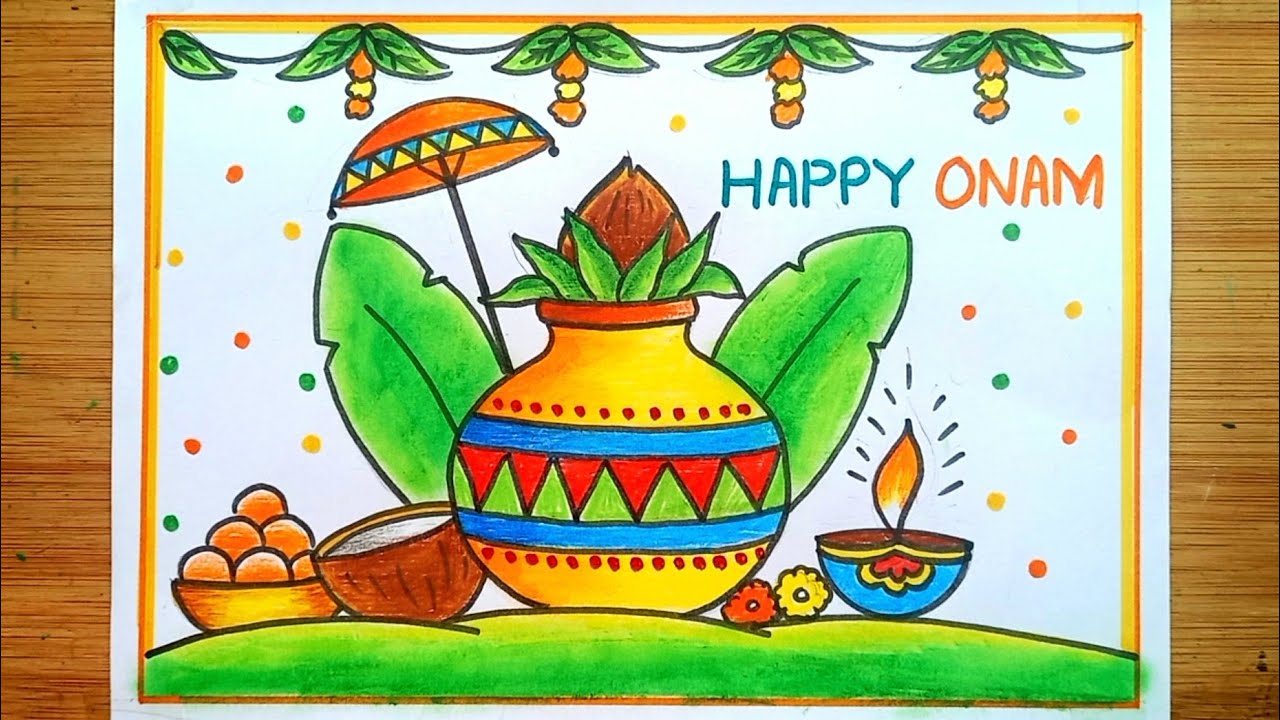 Onam Poster Drawing Easy/Onam Festival Drawing/Happy Onam Drawing