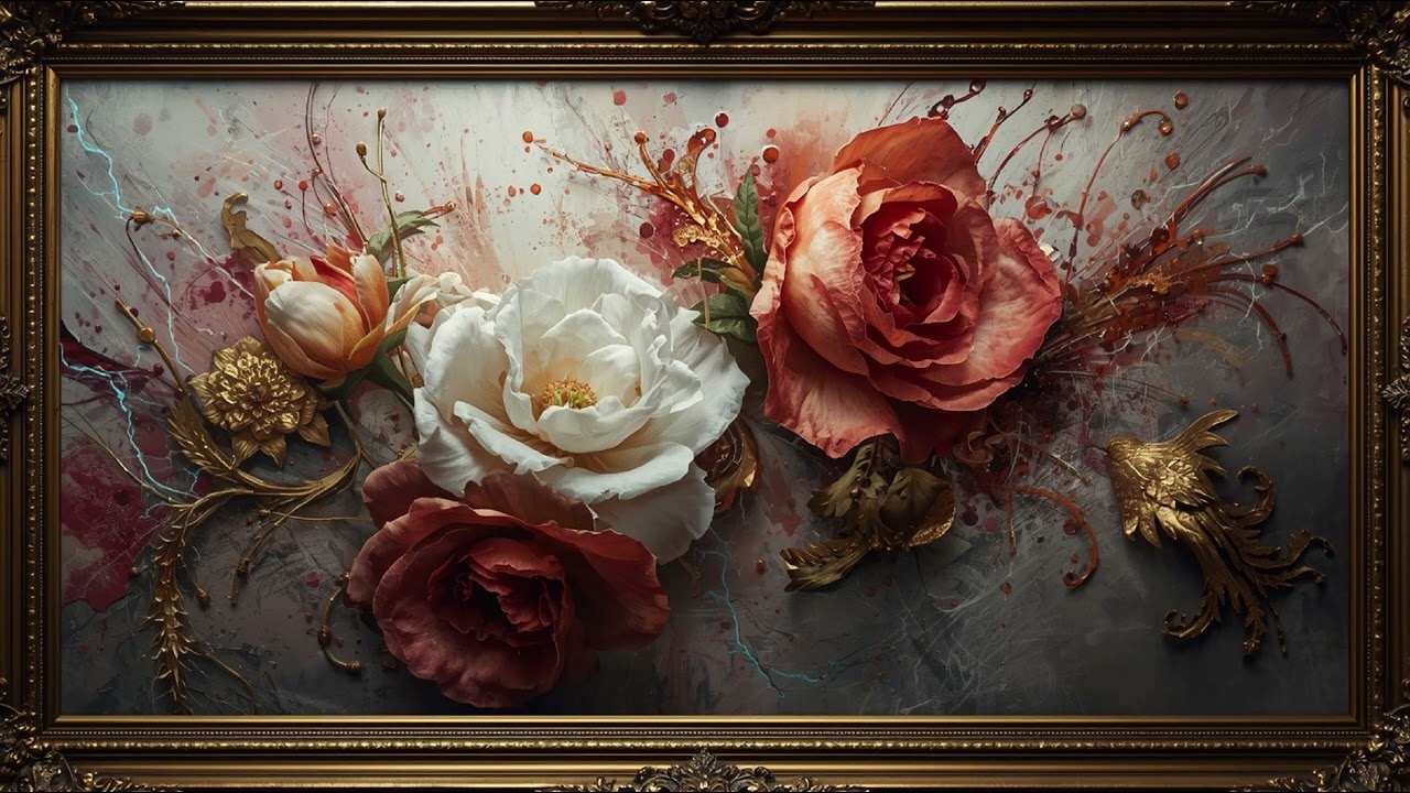 Modern Art Screensaver For Tv Vintage Art Painting | Gold Framed Vintage Art Screensaver 🌺Floral Art
