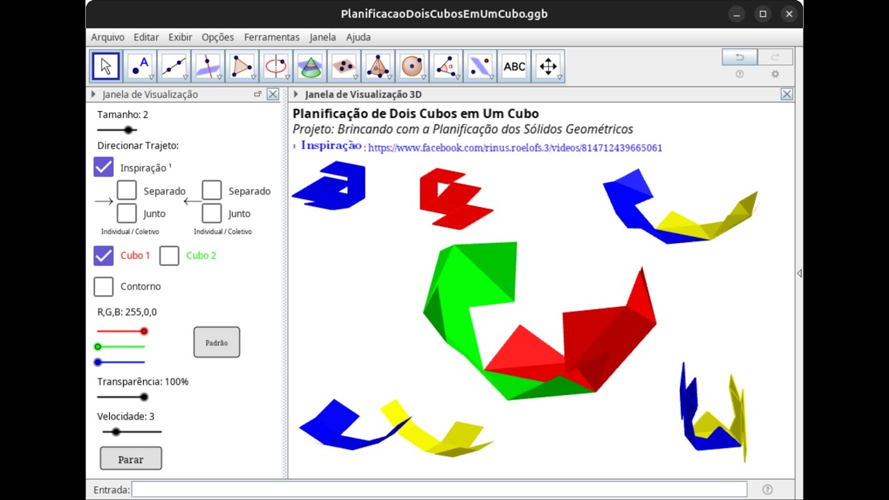 Planificação de Dois Cubos em Um Cubo (Unfolding Two Cubes into One Cube)