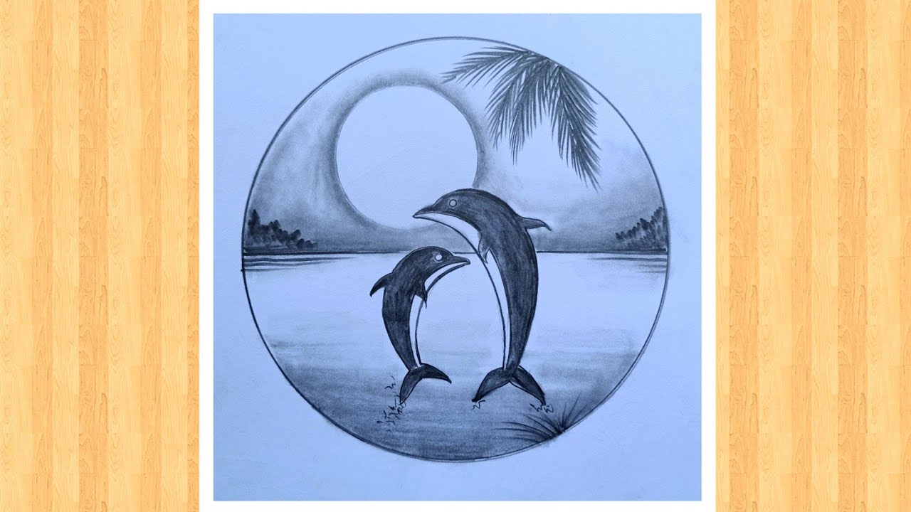 Easy dolphin pencil drawing