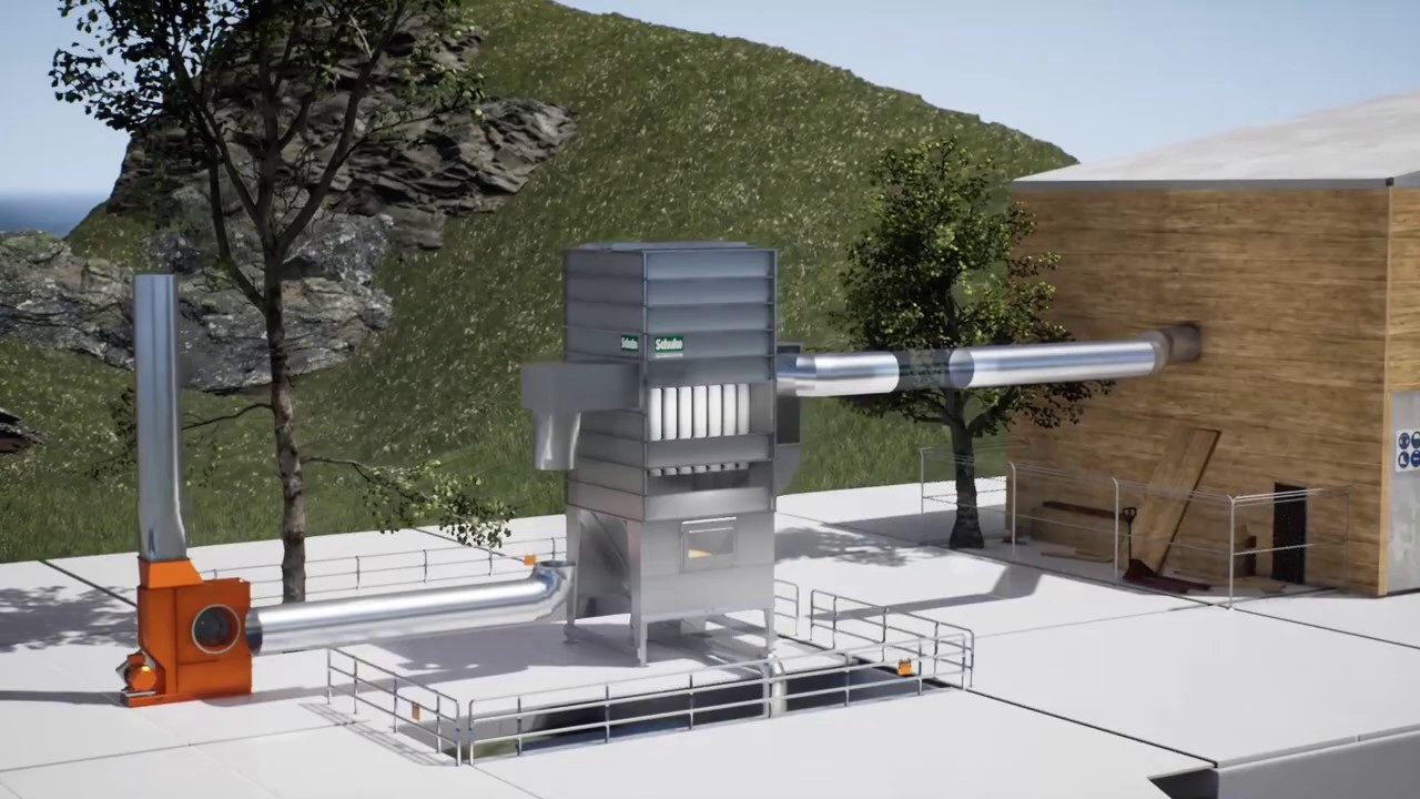 Reinluft-Absaugung einer Schuko Industriefilteranlage Typ Validus - 3-D Animation