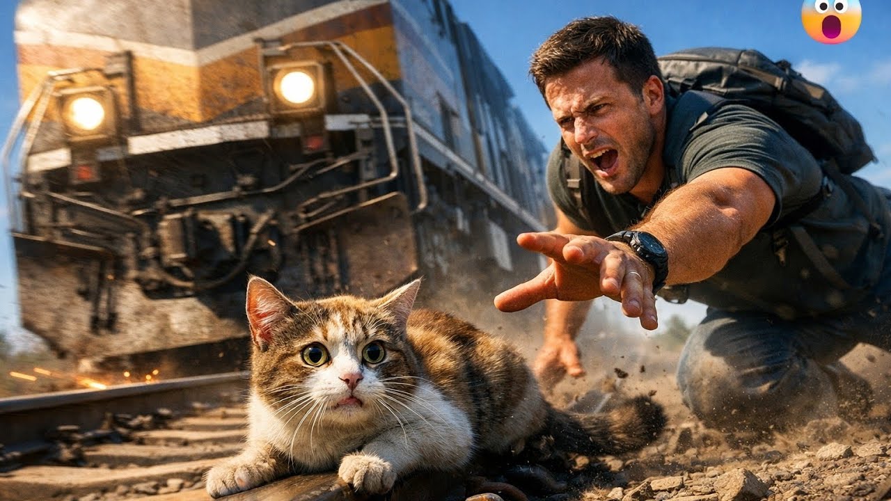 Kind Man Saves a Mother Cat One Second Before the Train Hit 🐱🚆