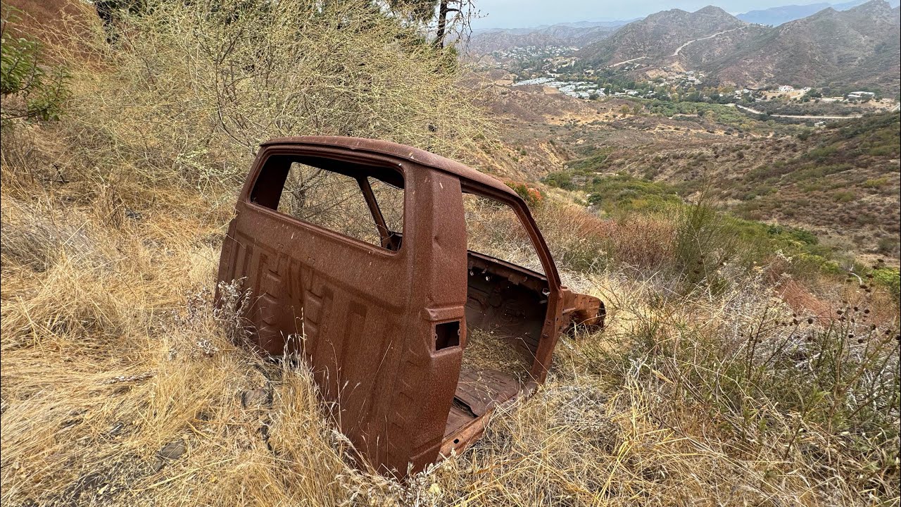 OLD TRUCK FOUND OFF MOUNTAIN SIDE IN MALIBU CALIFORNIA.