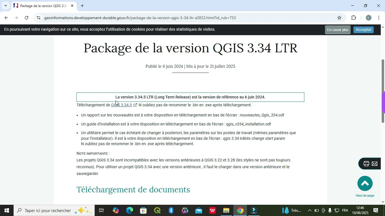 Package de la version QGIS 3.34
