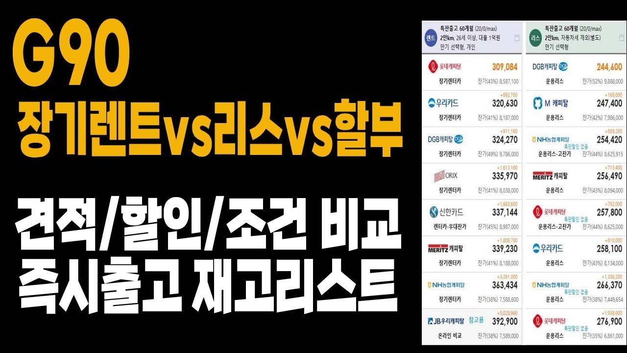 g90  할인 재고 견적 장기렌트 리스 할부 구매방법