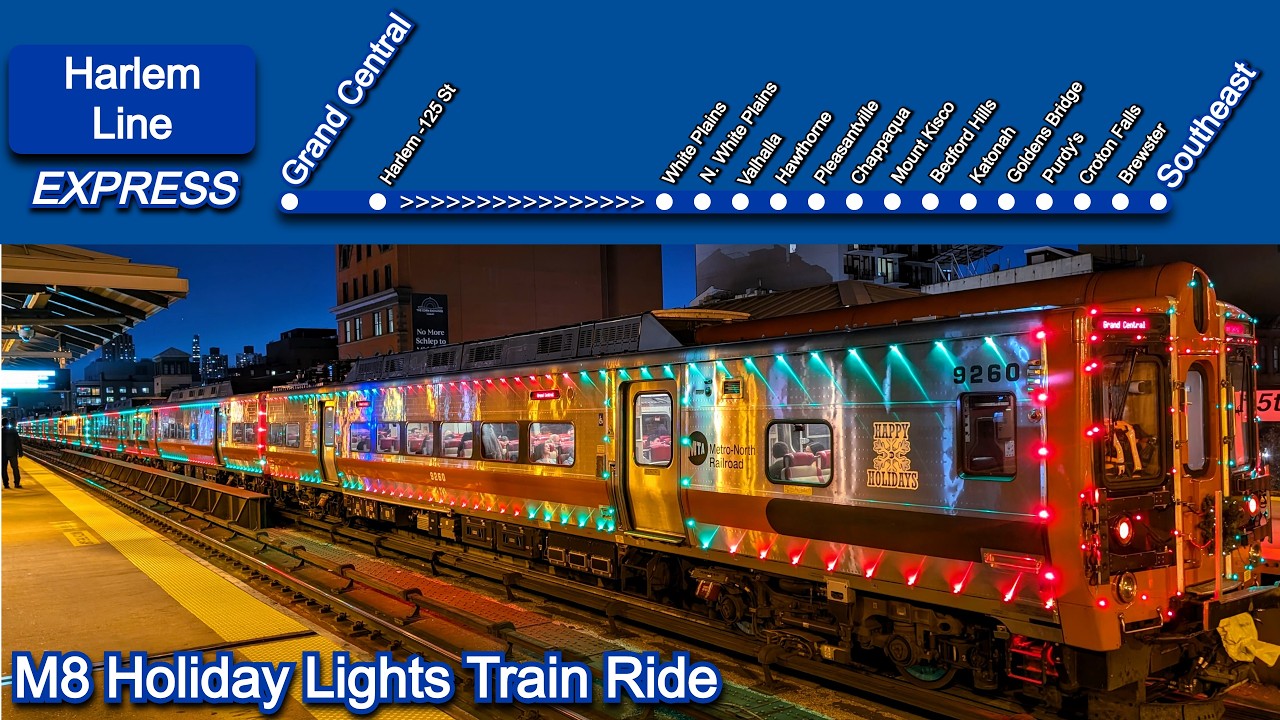 Metro North M8 Harlem Line Holiday Train Ride from Grand Central to Southeast