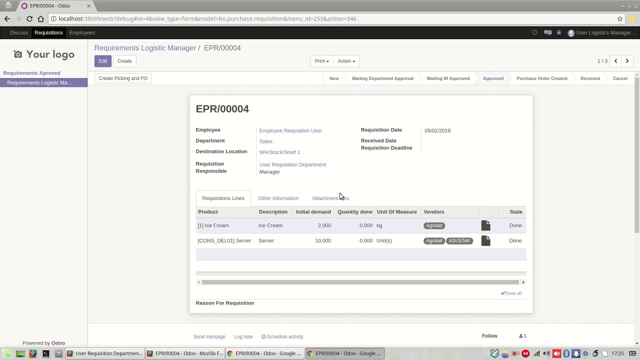 Odoo purchase requisition