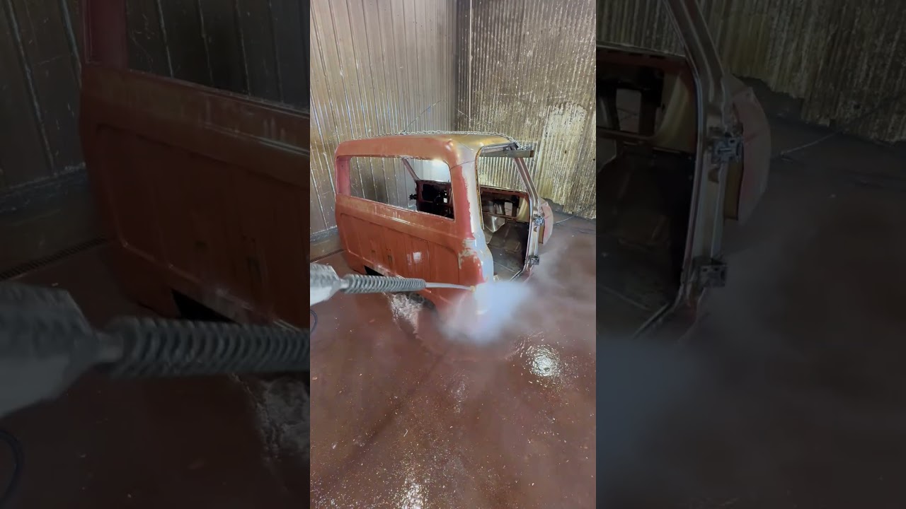 The first pressure wash on the latest 72 Chevy Pickup cab. 