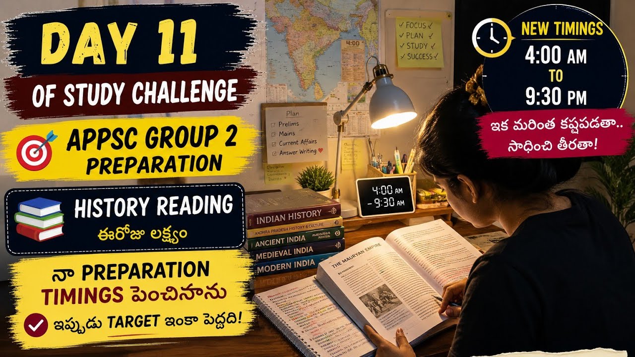 📚 Day 11 of Study Challenge || APPSC Group 2 || Increased My Study Timing from Today || History R...
