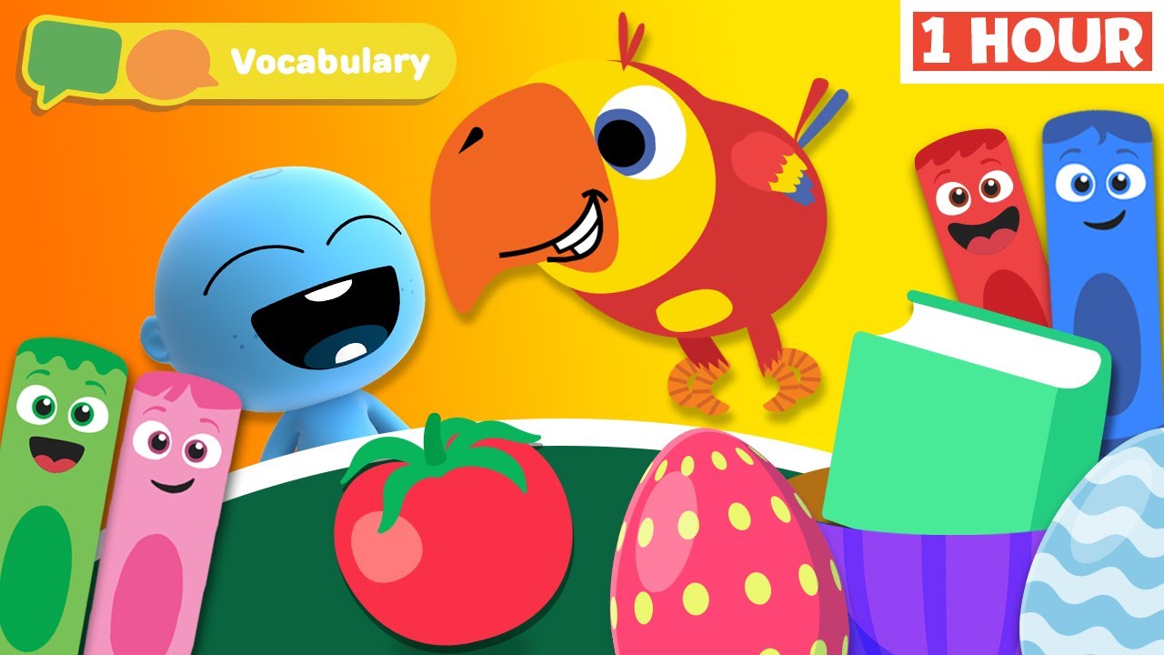 First Words w Larry Surprise Eggs | Learning New words & Vocabulary | First University