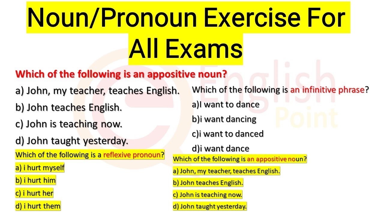 NOUN / PRONOUN EXERCISE | OBJECTIVE QUESTIONS