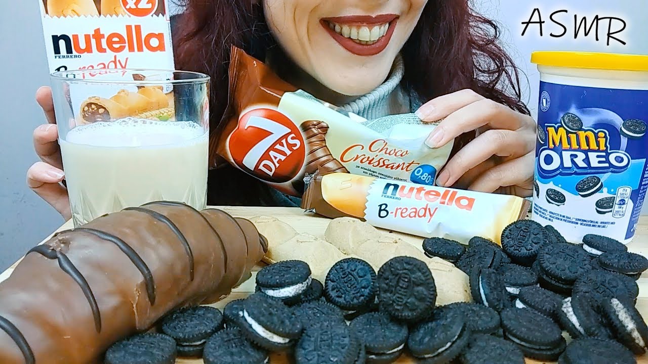 ASMR Dessert: Mini Oreo Cookies, Nutella Wafers & Chocolate Covered 7 Days Croissant | No Talking