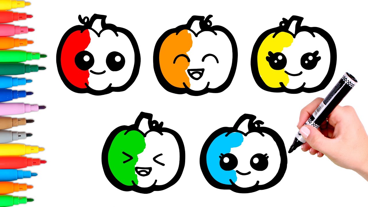 Colorea CALABAZAS kawaii arcoíris 🌈🎃 Dibujos de HALLOWEEN