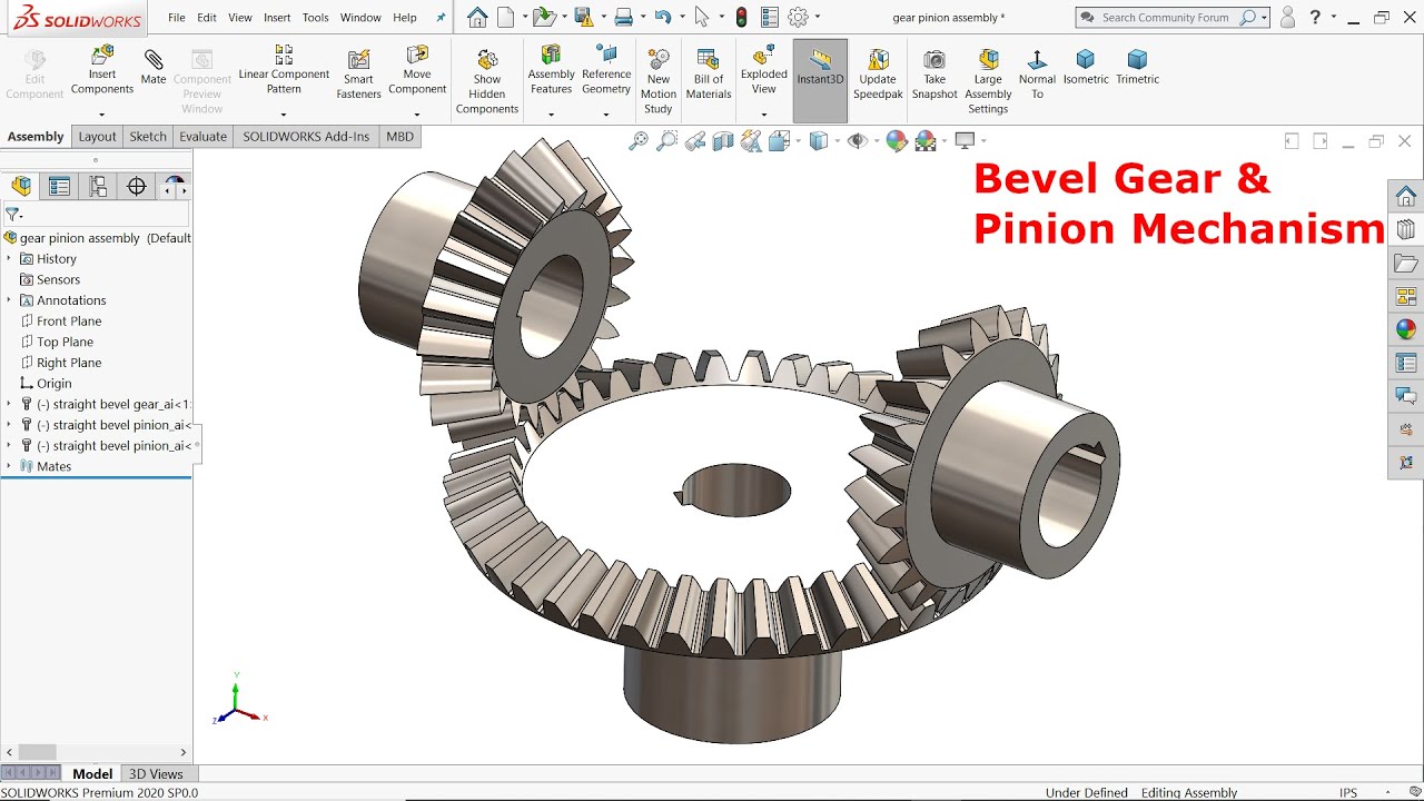 Bevel gear and Pinion mechanism in SolidWorks
