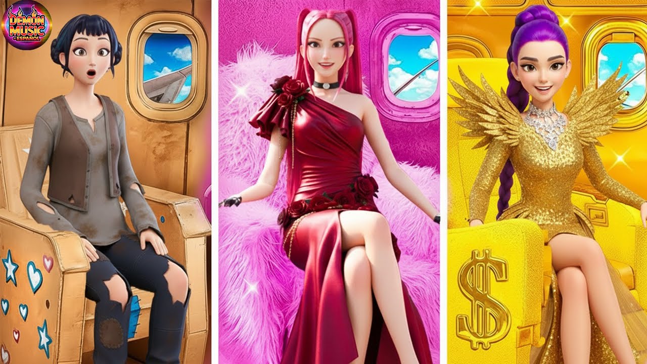 KPop Demon Hunters Makeover! Poor vs Rich vs Ultra Rich Hunter on the Plane (PARODY) Español