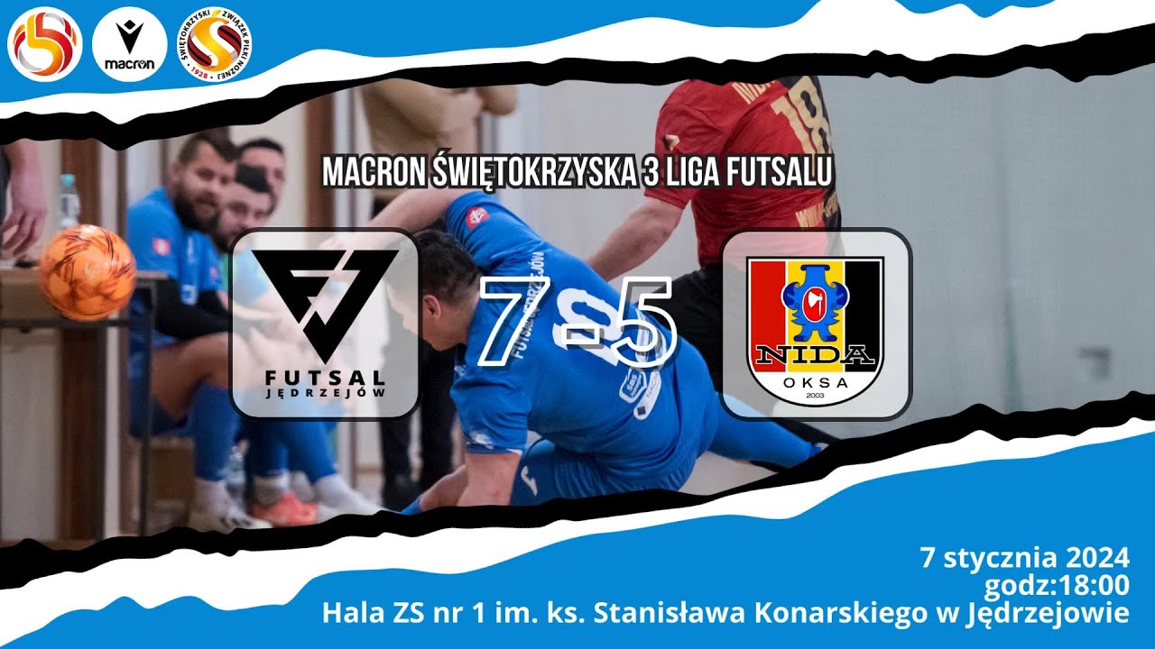 Macron Świętokrzyska 3 Liga Futsalu |  FUTSAL Jędrzejów - KS NIDA Oksa