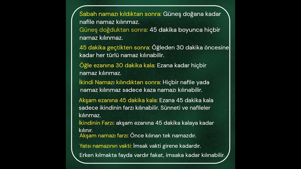 NAMAZ VAKİTLERİ. YATSI NAMAZI EFDAL OLAN TAM VAKTİNDE KILINANDIR. EN UYGUN GECE 24 DE KADAR OLANDIR