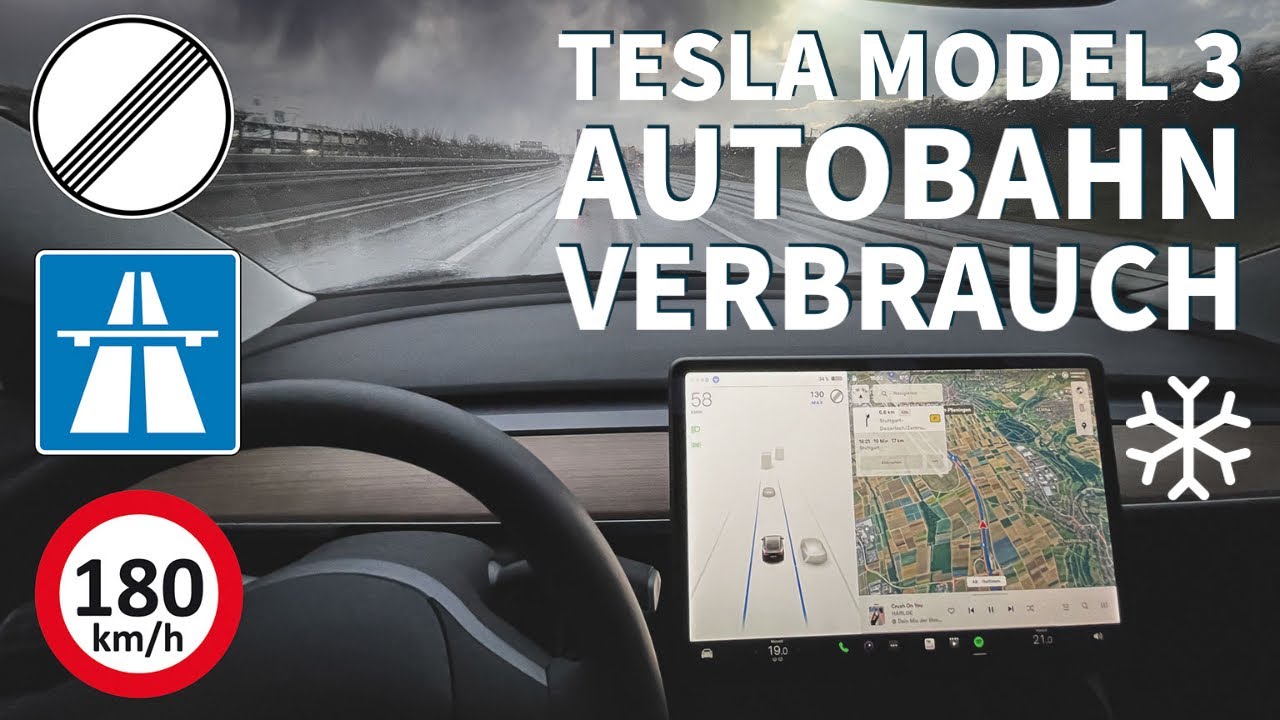 Tesla Model 3 LFP - Winter Autobahnverbrauch bei z&uuml;giger Fahrweise.