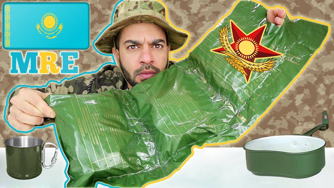 تجربة اكل الجيش الكازاخستاني لمدة ۲٤ ساعة - قضيت يوم كامل باللون الأخضر العسكري Kazakh 24h Ration