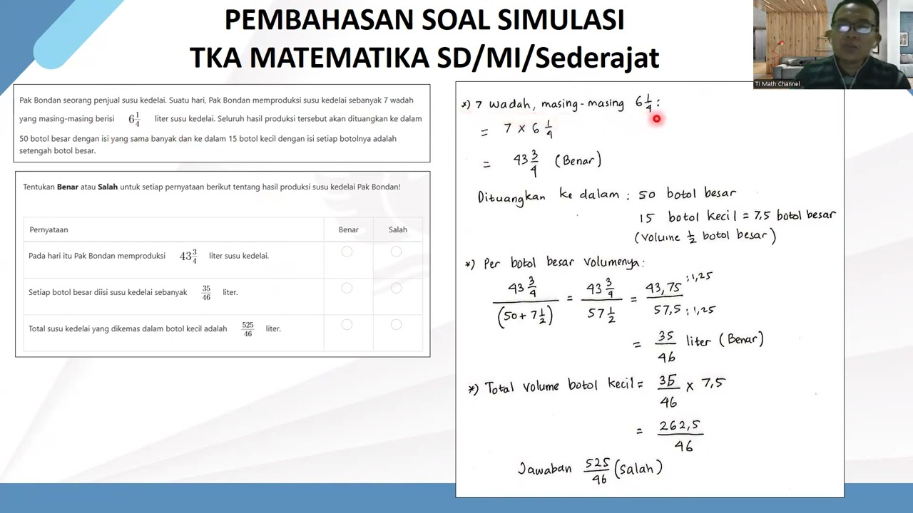 Pembahasan Soal Simulasi TKA Matematika SD/Sederajat (Soal Resmi Simulasi TKA Matematika Pusmendik)