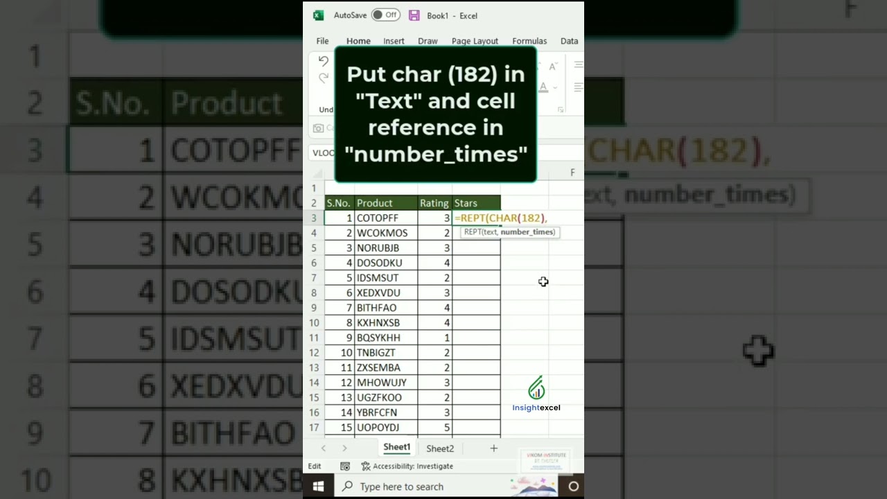 #19 💻 CHAR Function in Excel | REPT Function 