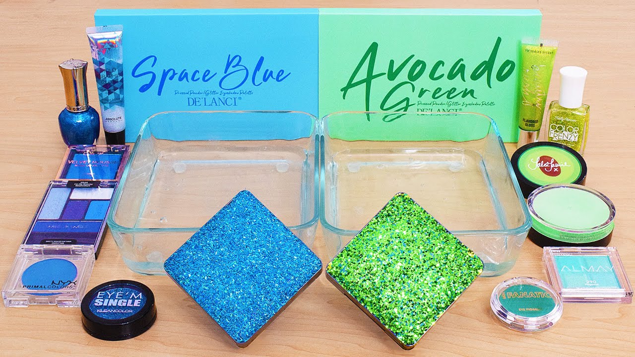 Blue vs Green - Mixing Makeup Eyeshadow Into Slime ASMR