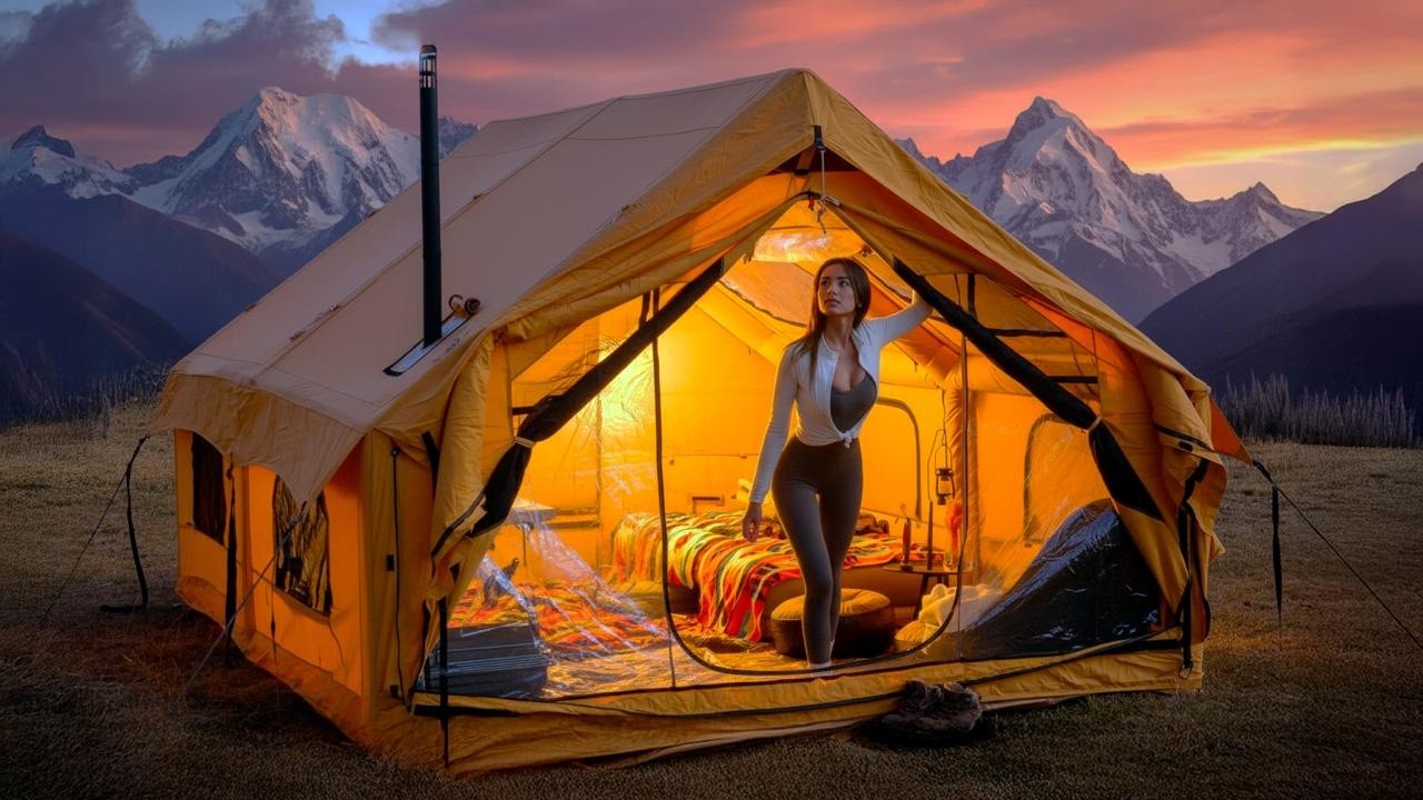 Camping in a Luxury Inflatable Tent for 3 Days | -15°C | Snow ASMR