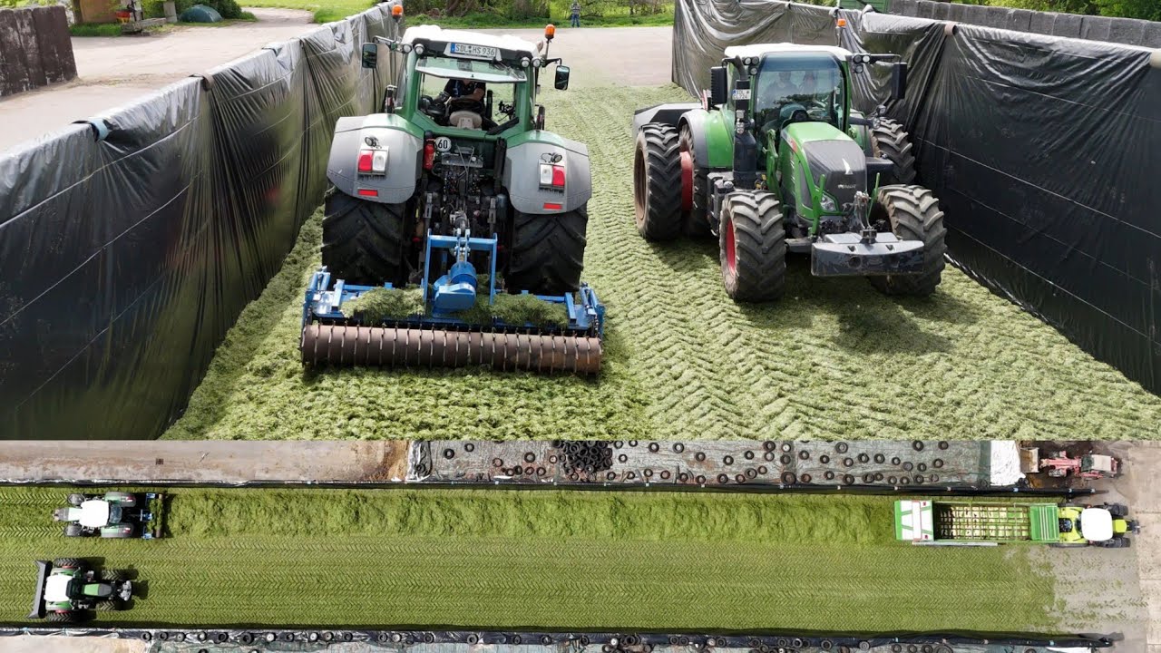 FENDT 724 и FENDT 936 компактируют силос / FENDT 826 и CLAAS AXION 870 доставляют расходные матер...