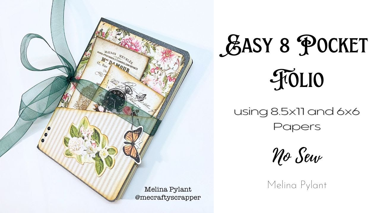 EASY 8 POCKET FOLIO USING 8.5x11 and 6x6 PAPERS | NO SEW | #papercrafting