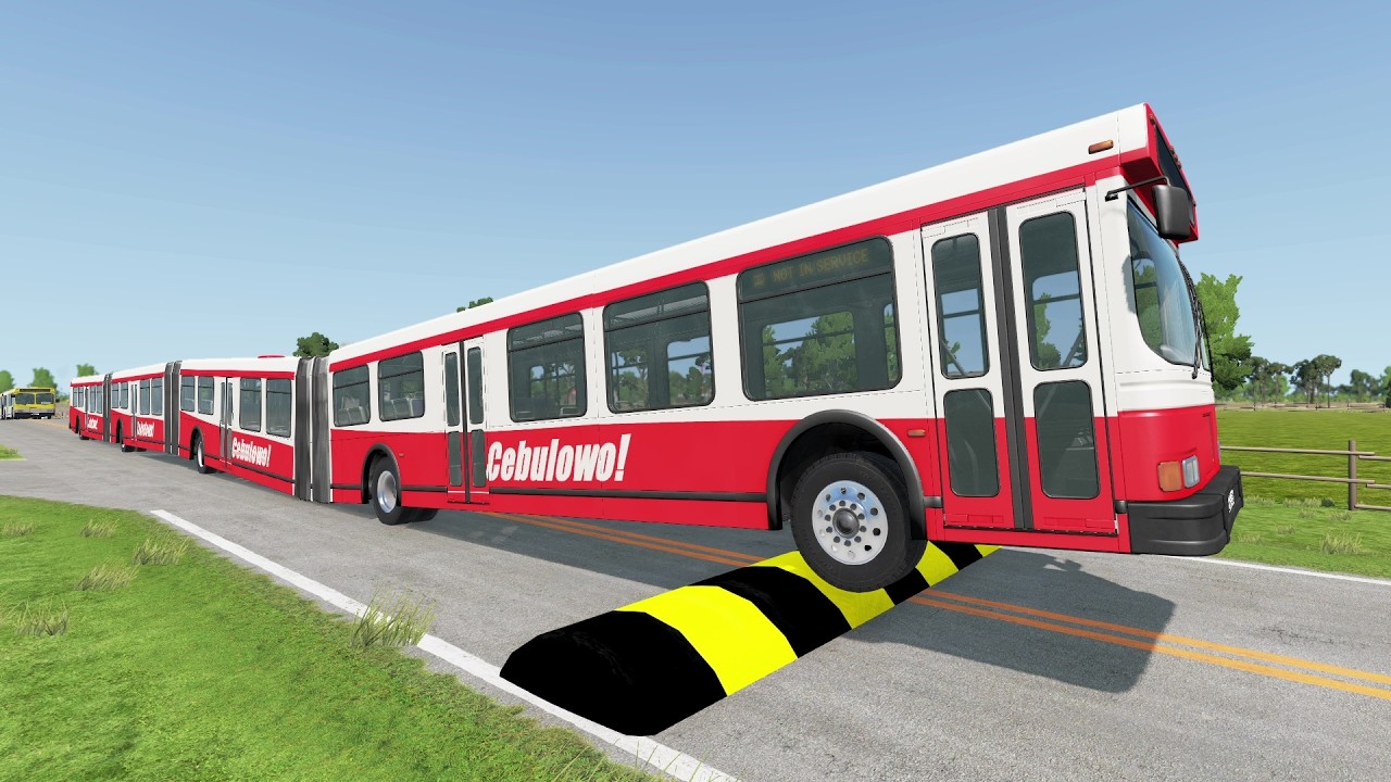 LONG BUS, SCHOOL BUS, CITY BUS Vs MASSIVE SPEED BUMPS - BeamNG.Drive
