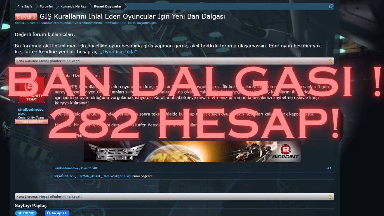 Darkorbit Ban Dalgası ! 282 HESAP  17.05.2024