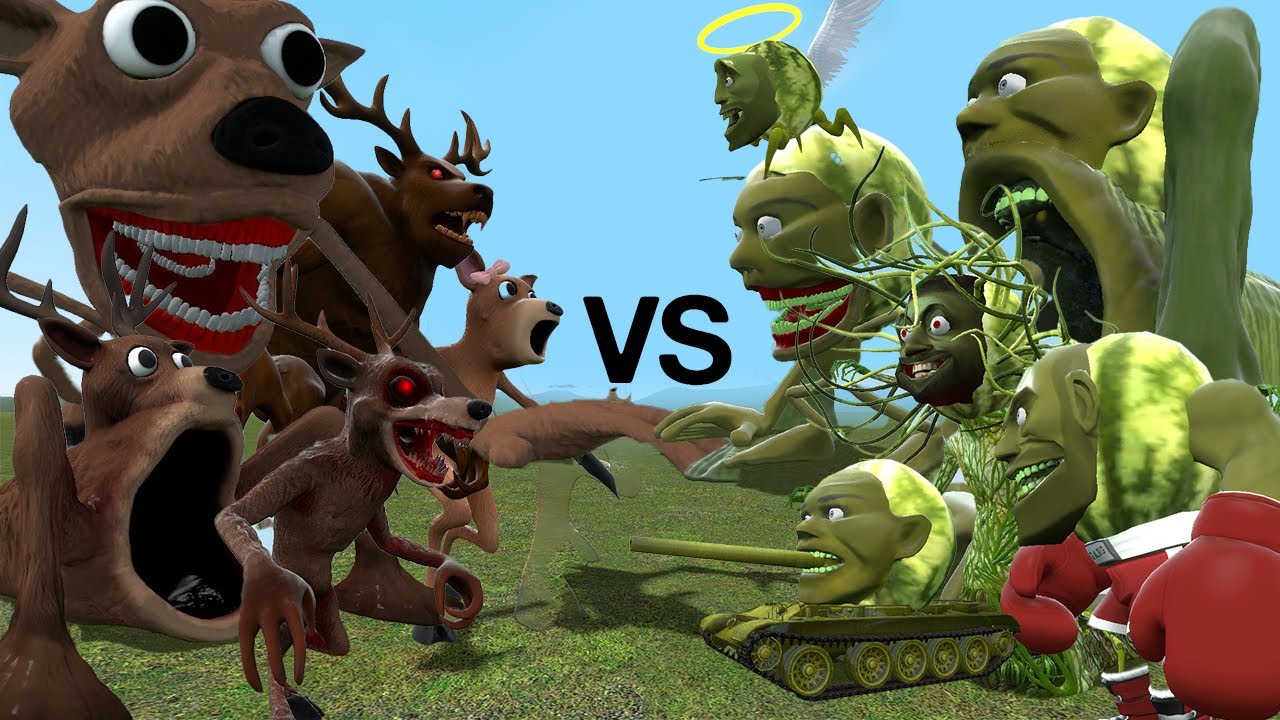 LIN GANG MELON FAMILY VS ALL 99 NIGHTS IN THE FOREST DEER MONSTER FAMILY VS | GARRY'S MOD