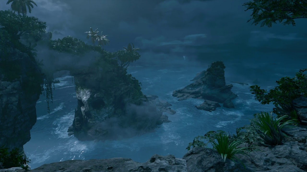 Video Game Ambience Asmr - (TOMB RAIDER) Stormy Cliff Side with Crashing Waves |  Nature Sounds
