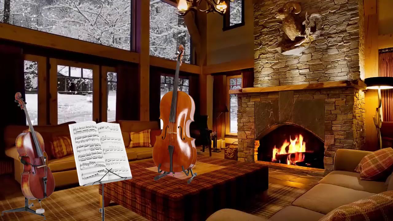 Sound Cello solo Apprentice Ambience with Snowstorm & Crackling Fireplace Sounds