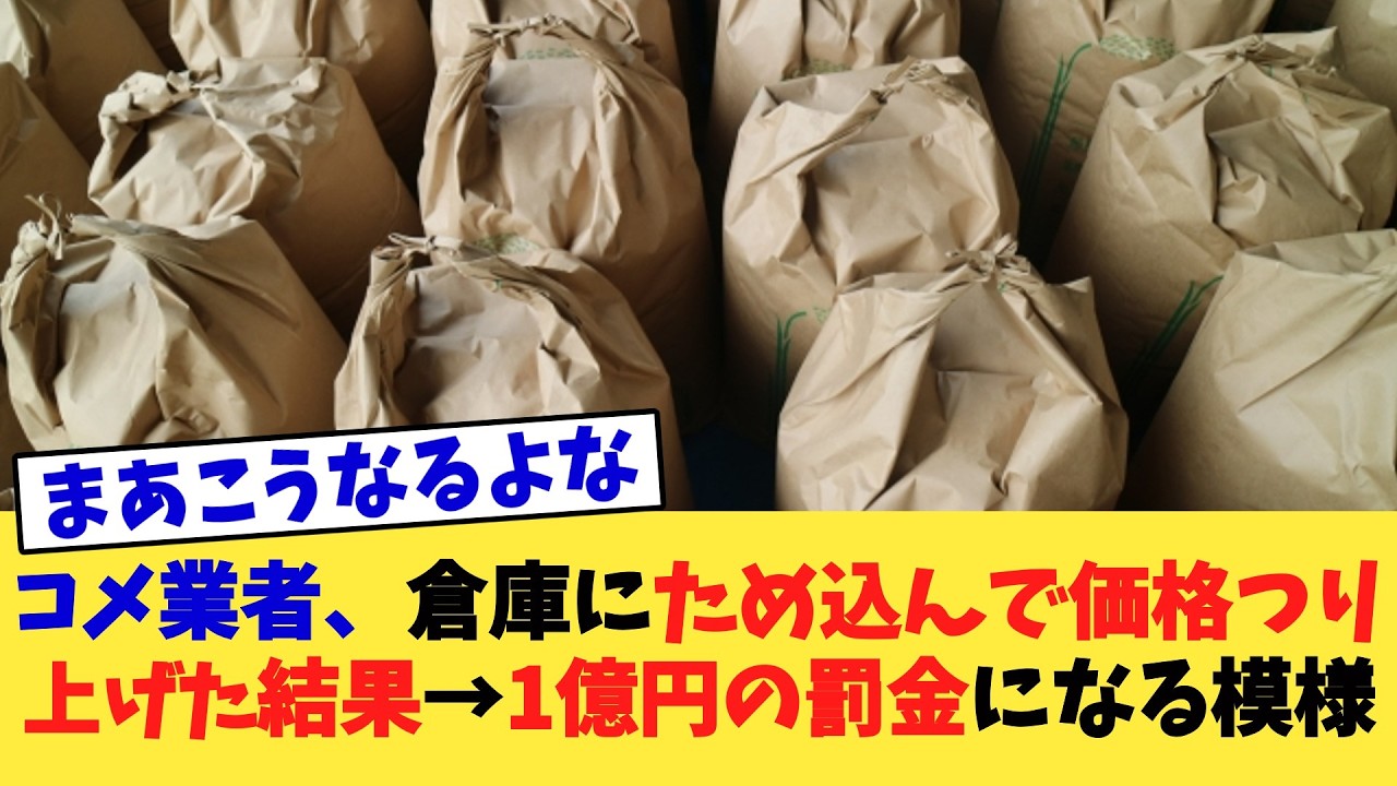 コメ業者、倉庫にため込んで価格つり上げた結果→1億円の罰金になる模様