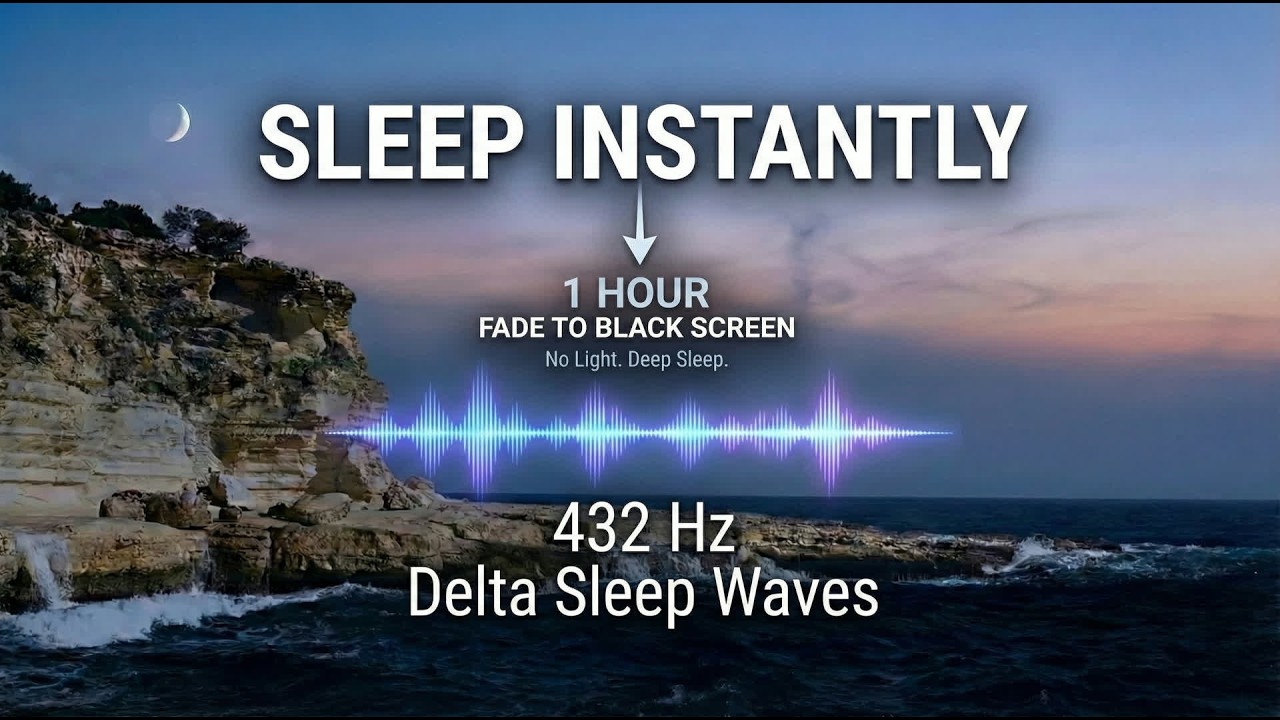 Instant Sleep: Fade to Black Screen (1 Hour) | 432Hz Delta Waves & Ocean Sounds