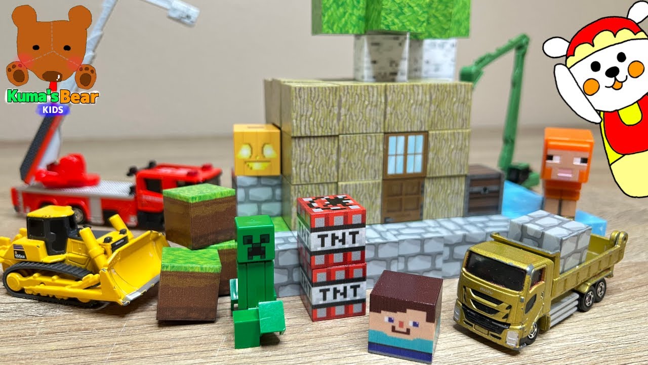 Building a Minecraft-Style Magnet Block House with the Help of Construction Vehicles!