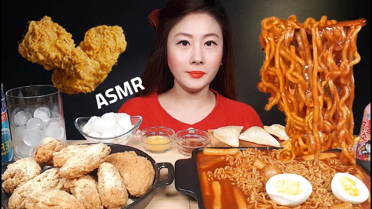 【Субтитры】 ASMR Tteokbokki & Hot wing Fried Chicken MUKBANG Korean food